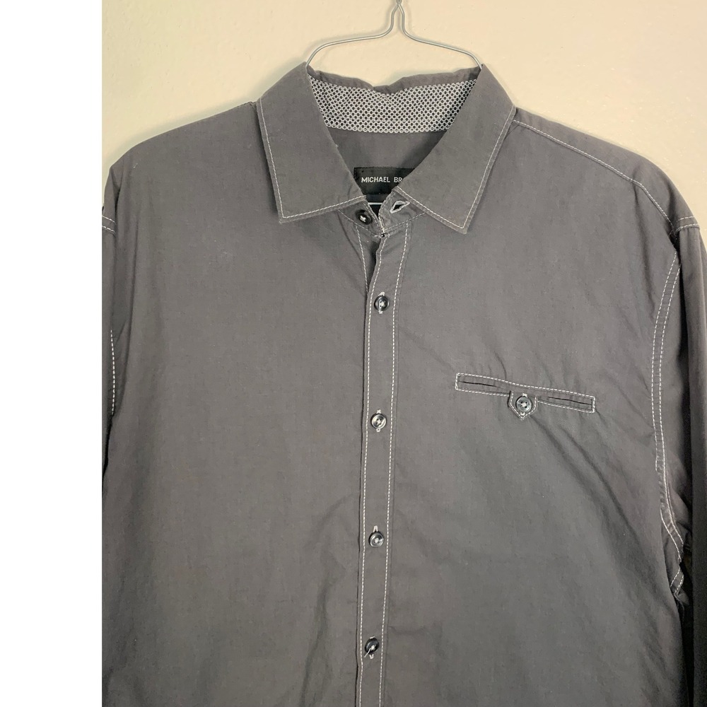 Michael‎ Brandon Mens Gray Long Sleeve Button Up Shirt Contrast Stitch Size M - Picture 3 of 5